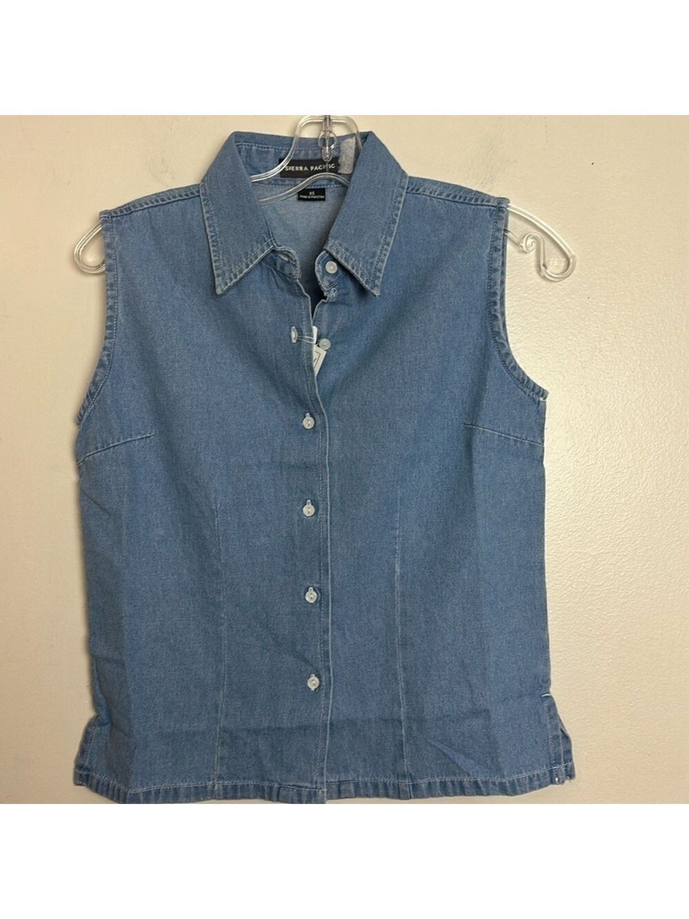 Sierra Pacific Sleeveless Vintage 80s Inspired Non-Stretch Denim Button Up Top